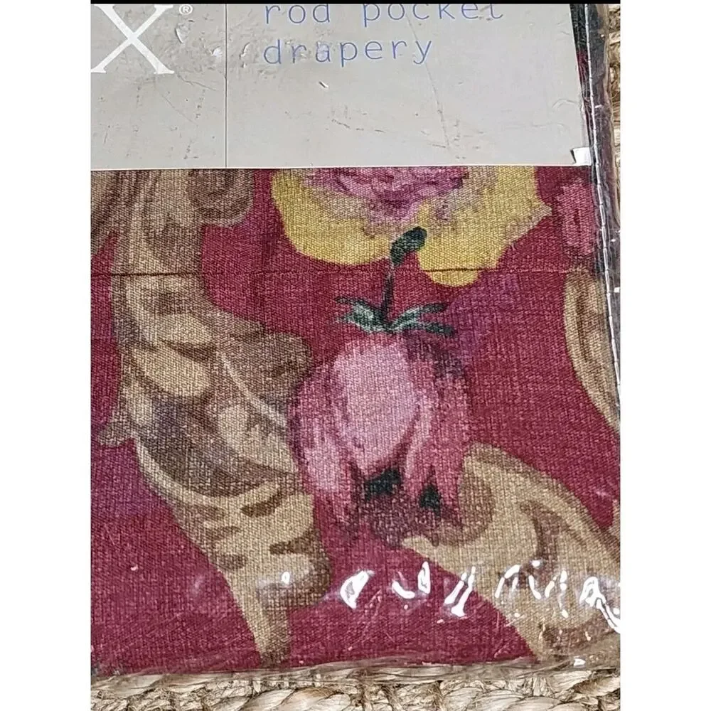VTG New MARTEX Rod Pocket Lined Drapes Secret Garden Red Floral 84x84